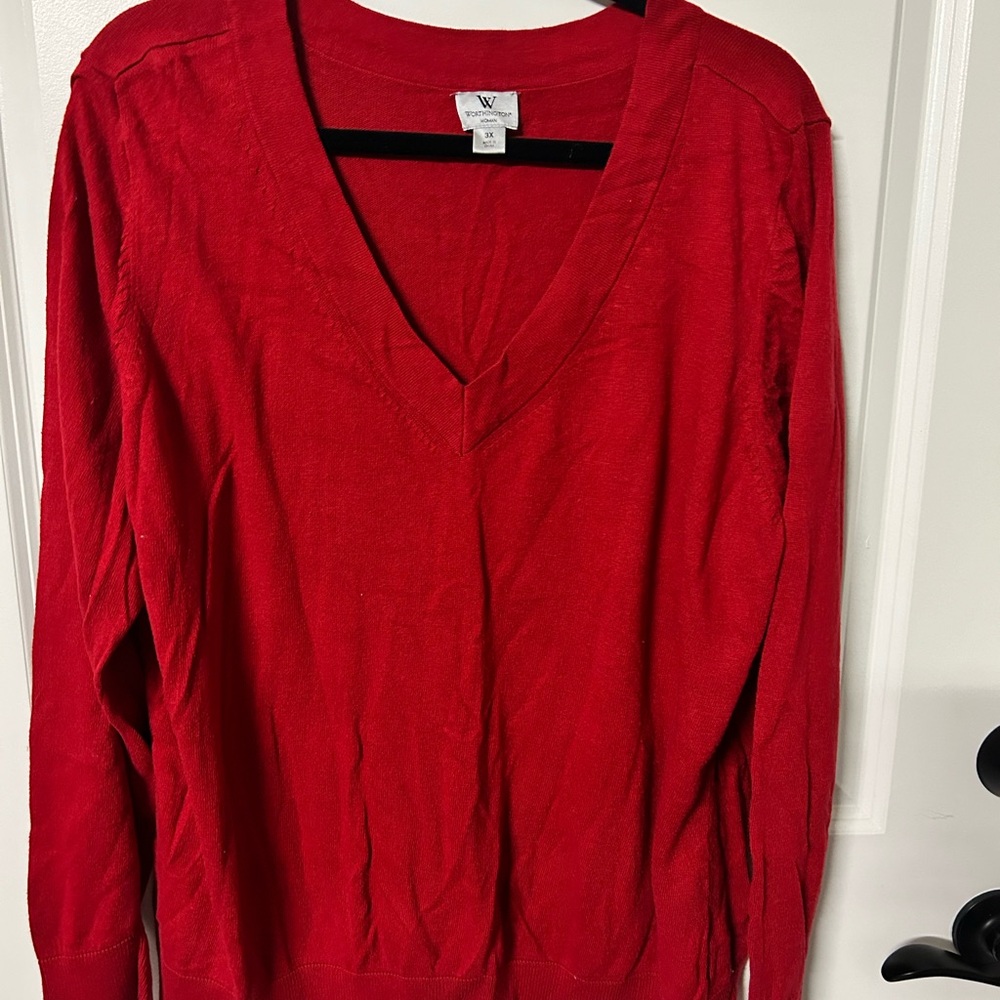 Red V-Neck Sweater (3X) by Worthington Woman